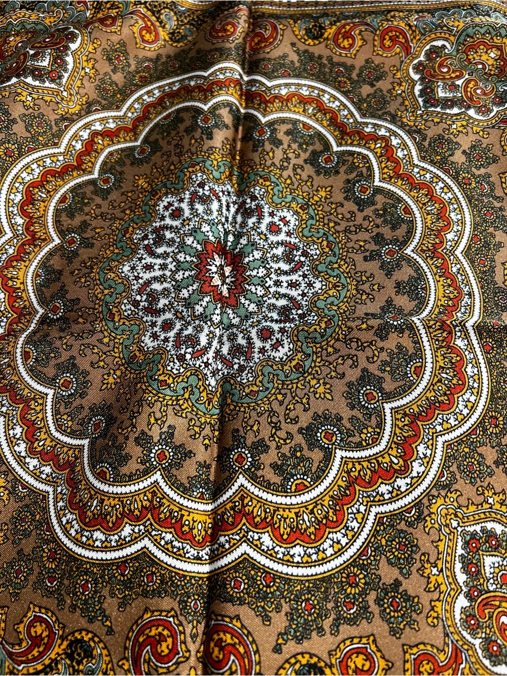 Paisley Medallion vintage Scarf in Brown Multi. 23” sq